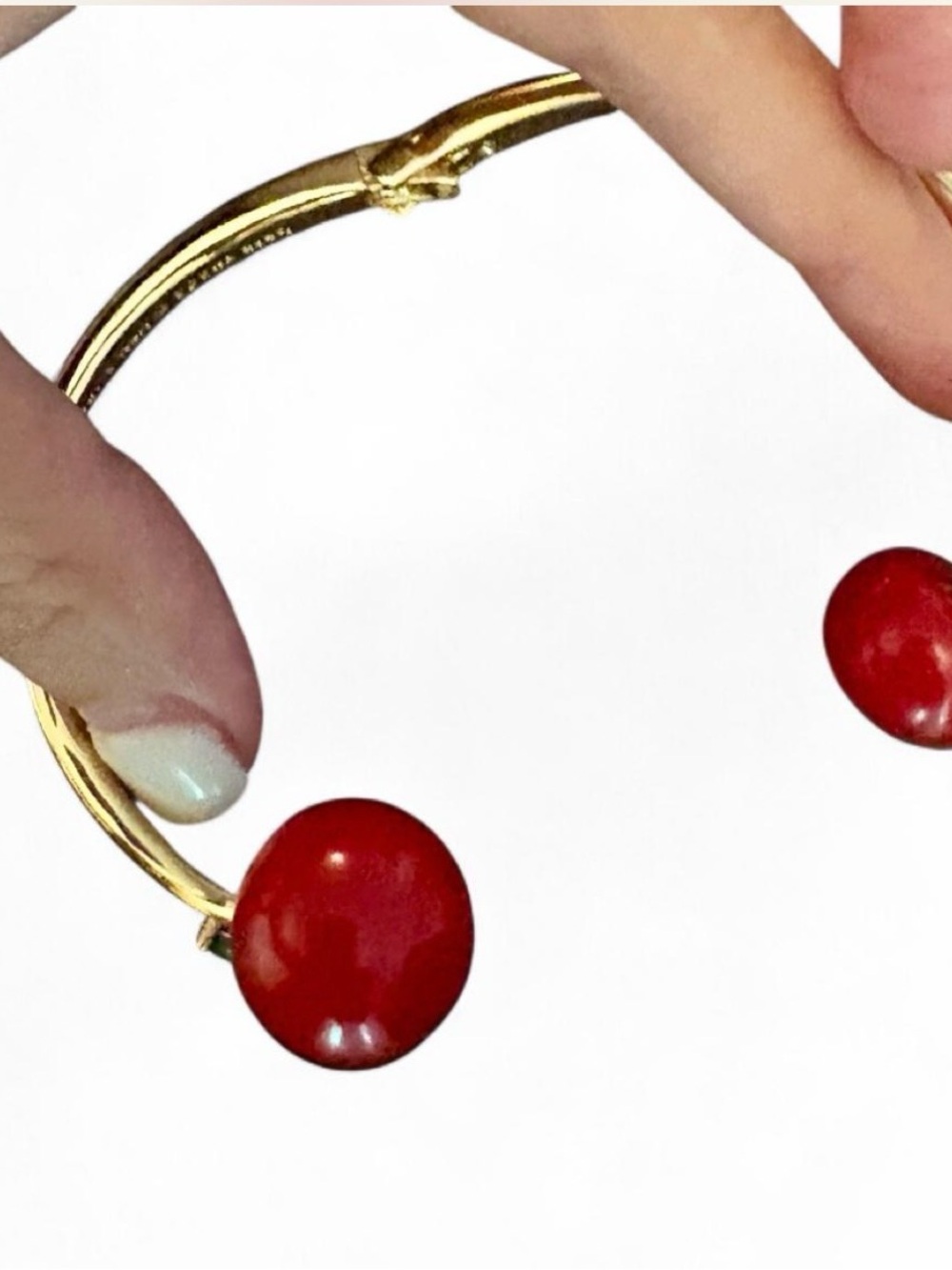 Kate Spade Ma Cherie Gold Cherry Bangle Bracelet with Red and green Accents - Picture 5 of 6
